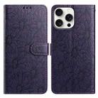 For iPhone 14 Pro Max Daisy Embossed Leather Phone Case(Dark Purple) - 1