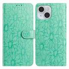 For iPhone 14 Plus Daisy Embossed Leather Phone Case(Green) - 1