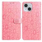 For iPhone 14 Daisy Embossed Leather Phone Case(Pink) - 1