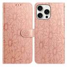 For iPhone 13 Pro Daisy Embossed Leather Phone Case(Rose Gold) - 1