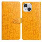 For iPhone 13 Daisy Embossed Leather Phone Case(Yellow) - 1