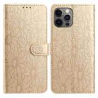 For iPhone 12 / 12 Pro Daisy Embossed Leather Phone Case(Gold) - 1