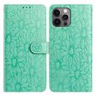 For iPhone 12 / 12 Pro Daisy Embossed Leather Phone Case(Green) - 1