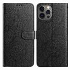 For iPhone 12 / 12 Pro Daisy Embossed Leather Phone Case(Black) - 1