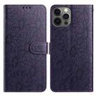 For iPhone 12 / 12 Pro Daisy Embossed Leather Phone Case(Dark Purple) - 1