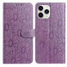 For iPhone 11 Pro Daisy Embossed Leather Phone Case(Light Purple) - 1