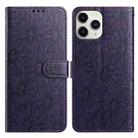 For iPhone 11 Pro Daisy Embossed Leather Phone Case(Dark Purple) - 1