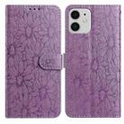 For iPhone 11 Daisy Embossed Leather Phone Case(Light Purple) - 1
