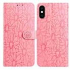 For iPhone X / XS Daisy Embossed Leather Phone Case(Pink) - 1