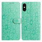For iPhone X / XS Daisy Embossed Leather Phone Case(Green) - 1