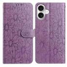 For iPhone 17 Daisy Embossed Leather Phone Case(Light Purple) - 1