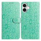 For iPhone 17 Daisy Embossed Leather Phone Case(Green) - 1