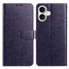 For iPhone 17 Daisy Embossed Leather Phone Case(Dark Purple) - 1
