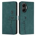 For Xiaomi Poco F7 Skin Feel Heart Embossed Leather Phone Case with Long Lanyard(Green) - 1