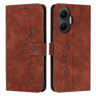 For Xiaomi Poco F7 Skin Feel Heart Embossed Leather Phone Case with Long Lanyard(Brown) - 1