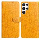 For Samsung Galaxy S22 Ultra 5G Daisy Embossed Leather Phone Case(Yellow) - 1