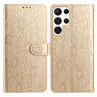 For Samsung Galaxy S22 Ultra 5G Daisy Embossed Leather Phone Case(Gold) - 1
