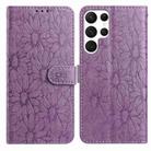 For Samsung Galaxy S22 Ultra 5G Daisy Embossed Leather Phone Case(Light Purple) - 1
