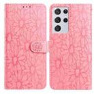 For Samsung Galaxy S21 Ultra 5G Daisy Embossed Leather Phone Case(Pink) - 1