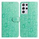 For Samsung Galaxy S21 Ultra 5G Daisy Embossed Leather Phone Case(Green) - 1