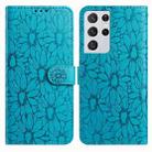 For Samsung Galaxy S21 Ultra 5G Daisy Embossed Leather Phone Case(Blue) - 1