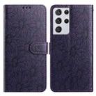 For Samsung Galaxy S21 Ultra 5G Daisy Embossed Leather Phone Case(Dark Purple) - 1