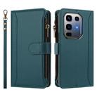 For Infinix Note 50 Pro+ 5G Magnetic Closure 9 Card Slots Zipper Leather Case with Hand Strap(Dark Green) - 2