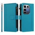 For Infinix Note 50 Pro+ 5G Magnetic Closure 9 Card Slots Zipper Leather Case with Hand Strap(Turquoise) - 2
