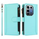 For Infinix Note 50 Pro+ 5G Magnetic Closure 9 Card Slots Zipper Leather Case with Hand Strap(Mint Green) - 2