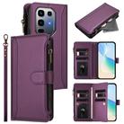 For Infinix Note 50 Pro+ 5G Magnetic Closure 9 Card Slots Zipper Leather Case with Hand Strap(Purple) - 1