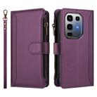 For Infinix Note 50 Pro+ 5G Magnetic Closure 9 Card Slots Zipper Leather Case with Hand Strap(Purple) - 2
