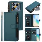 For Infinix GT 20 Pro 5G Magnetic Closure 9 Card Slots Zipper Leather Case with Hand Strap(Dark Green) - 1