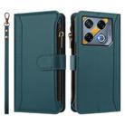 For Infinix GT 20 Pro 5G Magnetic Closure 9 Card Slots Zipper Leather Case with Hand Strap(Dark Green) - 2