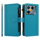 For Infinix GT 20 Pro 5G Magnetic Closure 9 Card Slots Zipper Leather Case with Hand Strap(Turquoise) - 2