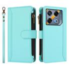 For Infinix GT 20 Pro 5G Magnetic Closure 9 Card Slots Zipper Leather Case with Hand Strap(Mint Green) - 2