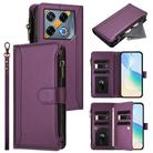 For Infinix GT 20 Pro 5G Magnetic Closure 9 Card Slots Zipper Leather Case with Hand Strap(Purple) - 1