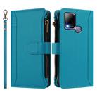 For Infinix Hot 10T / 10s Magnetic Closure 9 Card Slots Zipper Leather Case with Hand Strap(Turquoise) - 2