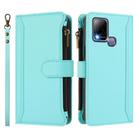 For Infinix Hot 10T / 10s Magnetic Closure 9 Card Slots Zipper Leather Case with Hand Strap(Mint Green) - 2