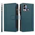 For Infinix Hot 12 Play Magnetic Closure 9 Card Slots Zipper Leather Case with Hand Strap(Dark Green) - 2