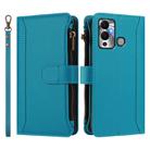 For Infinix Hot 12 Play Magnetic Closure 9 Card Slots Zipper Leather Case with Hand Strap(Turquoise) - 2