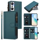 For Infinix Hot 20 4G Magnetic Closure 9 Card Slots Zipper Leather Case with Hand Strap(Dark Green) - 1