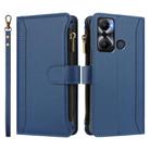 For Infinix Hot 20 Play Magnetic Closure 9 Card Slots Zipper Leather Case with Hand Strap(Dark Blue) - 2