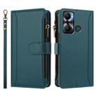 For Infinix Hot 20 Play Magnetic Closure 9 Card Slots Zipper Leather Case with Hand Strap(Dark Green) - 2