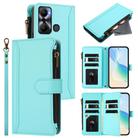 For Infinix Hot 20 Play Magnetic Closure 9 Card Slots Zipper Leather Case with Hand Strap(Mint Green) - 1