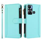 For Infinix Hot 20 Play Magnetic Closure 9 Card Slots Zipper Leather Case with Hand Strap(Mint Green) - 2
