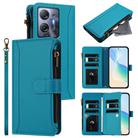 For Infinix Hot 30 5G Magnetic Closure 9 Card Slots Zipper Leather Case with Hand Strap(Turquoise) - 1