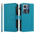 For Infinix Hot 30 5G Magnetic Closure 9 Card Slots Zipper Leather Case with Hand Strap(Turquoise) - 2