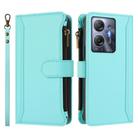 For Infinix Hot 30 5G Magnetic Closure 9 Card Slots Zipper Leather Case with Hand Strap(Mint Green) - 2