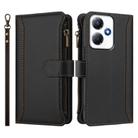 For Infinix Hot 30 Play 4G Magnetic Closure 9 Card Slots Zipper Leather Case with Hand Strap(Black) - 2