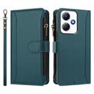 For Infinix Hot 30 Play 4G Magnetic Closure 9 Card Slots Zipper Leather Case with Hand Strap(Dark Green) - 2